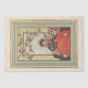 Papier Mousseline Voiture de la Dame de Noël Vacances Vintage Holly