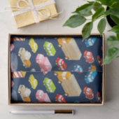 Papier Mousseline Voitures et camions vintage bleu foncé  (Cadeau)