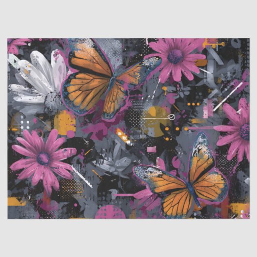 Papier Mousseline Vol de Papillon Abstrait Vibrant (4) (Recto)