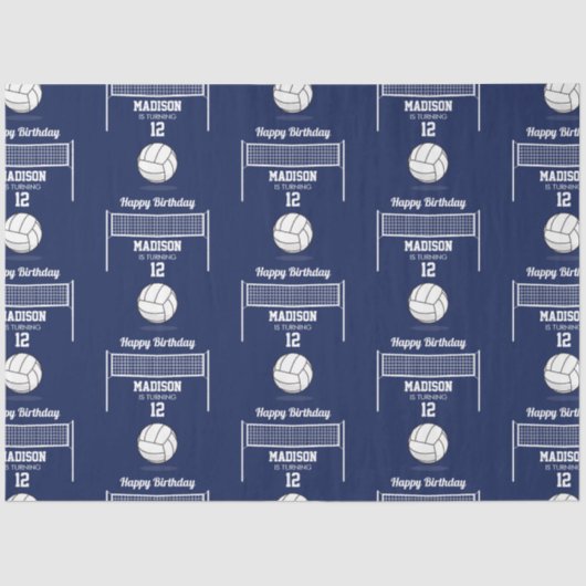 Papier Mousseline Volleyball Ball & Net Marine Blue Anniversaire Nom (Recto)