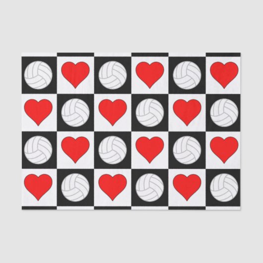 Papier Mousseline Volleyball Coeurs Amour Cadeau Enveloppement Papie (Recto)