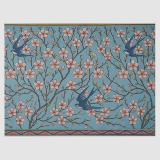 Papier Mousseline Walter Crane Almond Blossom & Swallow (Recto)