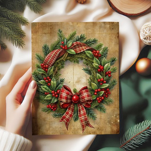 Papier Mousseline Warm Christmas wreath decoupage paper red green