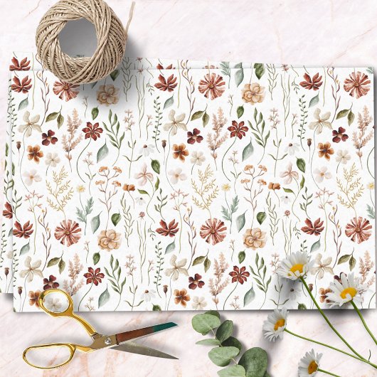 Papier Mousseline Watercolor Autumn Wildflower Garden Floral Pattern