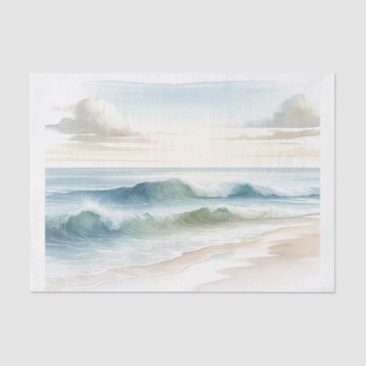 Papier Mousseline Watercolor Beach Waves Coastal Beach Wedding (Recto)