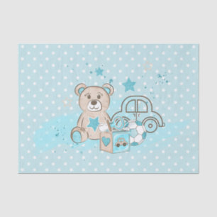 PAPIER MOUSSELINE WATERCOLOR BÉBÉ BLEU TEDDY OURS VOITURES BLOCS