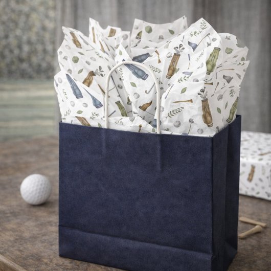Papier Mousseline Watercolor Blue Green Golf Pattern Tissue Paper
