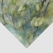 Papier Mousseline Watercolor Bluebird on Branch with Green Leaves (Détail)