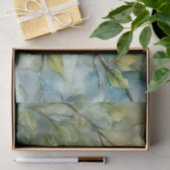 Papier Mousseline Watercolor Bluebird on Branch with Green Leaves (Cadeau)