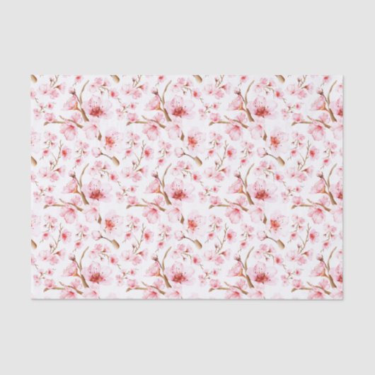 Papier Mousseline Watercolor Cherry Blossom | Floral Pink White (Recto)