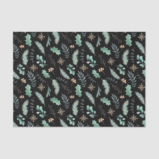 Papier Mousseline Watercolor Christmas Leaf Pattern (Recto)