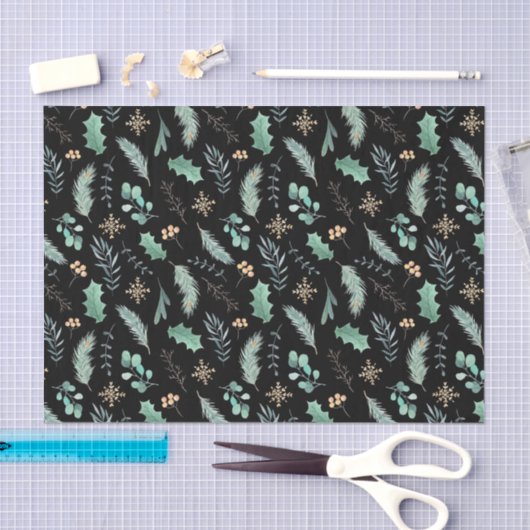 Papier Mousseline Watercolor Christmas Leaf Pattern (Artisanat)