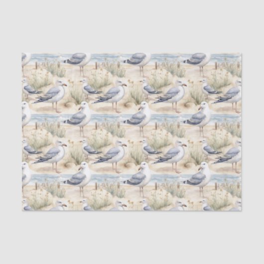 Papier Mousseline Watercolor Coastal Seagulls (Recto)