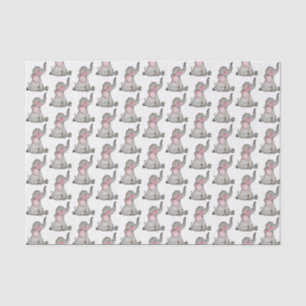 Papier Mousseline Watercolor Cute Baby Elephant With Blush & Flowers