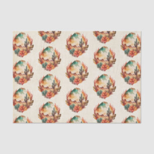 Papier Mousseline Watercolor Desert Cactus et Motif de montagnes