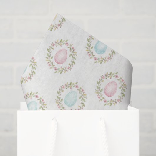 Papier Mousseline Watercolor Easter Egg Floral Wreath  (Sac cadeau)
