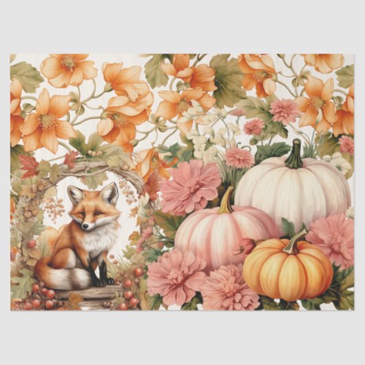 Papier Mousseline Watercolor Fox Citrouilles & Chute Foliage Decoupa (Recto)