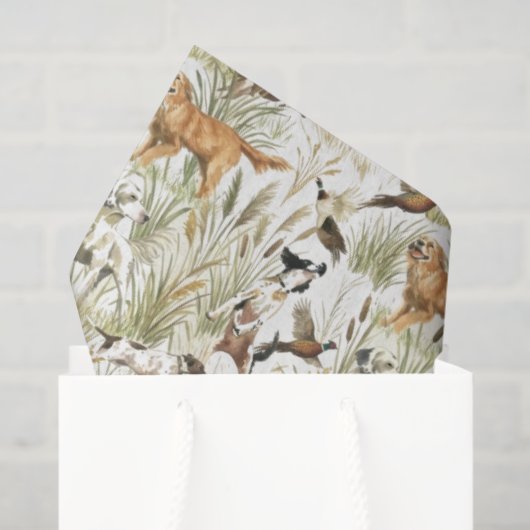 Papier Mousseline Watercolor Hunting Dog Pattern | Rustic Woodland (Sac cadeau)