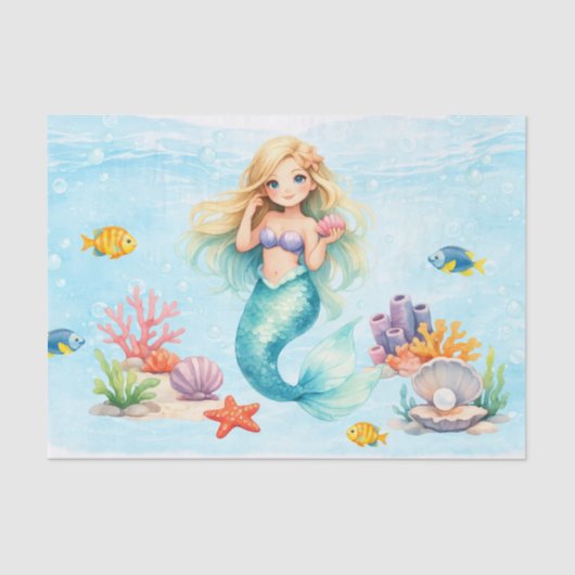 Papier Mousseline Watercolor Mermaid Birthday (Recto)