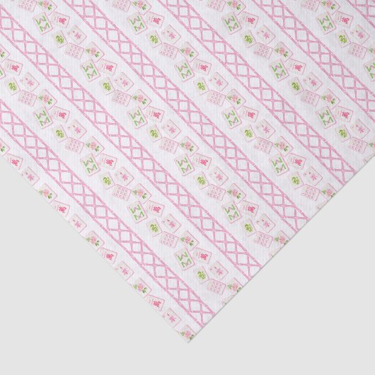Papier Mousseline Watercolor Pink & Green Bow Mahjong (Détail)