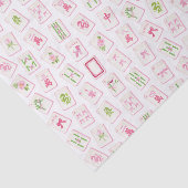 Papier Mousseline Watercolor Pink & Green Bow Mahjong (Détail)