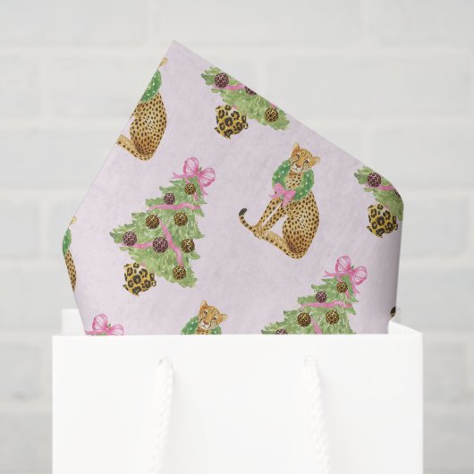 Papier Mousseline Watercolor Preppy Leopard Christmas Tree (Sac cadeau)