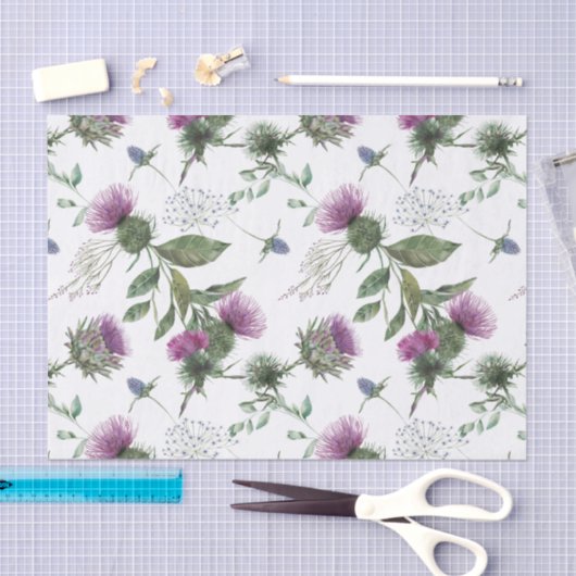Papier Mousseline Watercolor Purple Thistle Botanical Pattern (Artisanat)