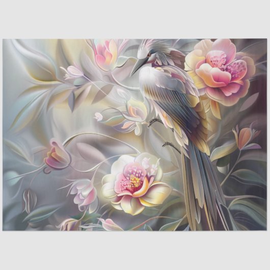 Papier Mousseline Watercolor Safari Birds Floral Ephemera Decoupage  (Recto)