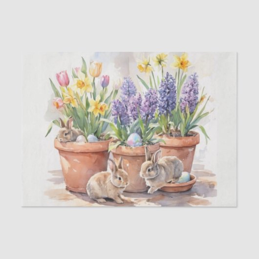 Papier Mousseline Watercolor Springtime / Easter Bunny Floral  (Recto)