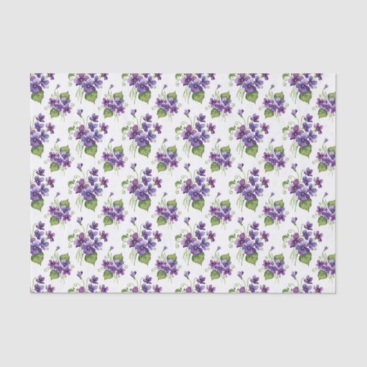 Papier Mousseline Watercolor Violet Flowers Bouquet  (Recto)