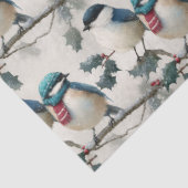 Papier Mousseline Watercolor Winter Birds with Red Scarf (Détail)