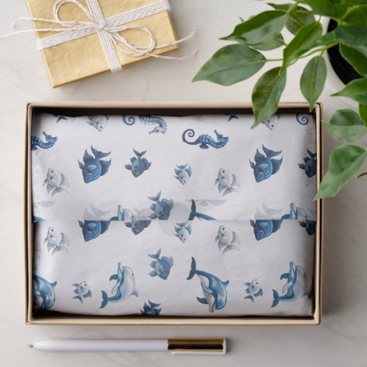 Papier Mousseline Wedgewood Blue Ocean Créatures ! (Cadeau)