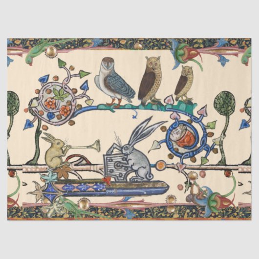 PAPIER MOUSSELINE WEIRD MÉDIÉVAL BESTIAIRE FABRIQUANT DE LA MUSIQUE (Recto)