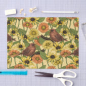 Papier Mousseline Wens et fleurs sur jaune pâle (Artisanat)