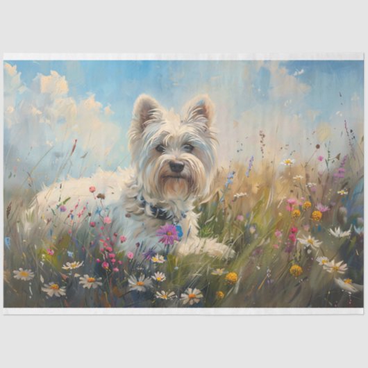 Papier Mousseline West Highland White Terrier Wildflowers Decoupage (Recto)