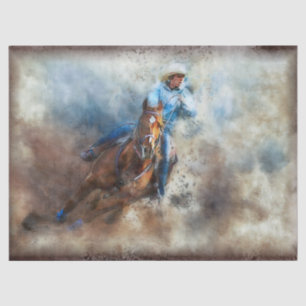 Papier Mousseline Western Barrel Racing Cowgirl Decoupage