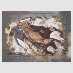Papier Mousseline Western Barrel Racing Cowgirl Decoupage