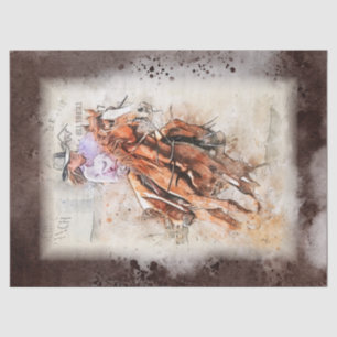 Papier Mousseline Western Barrel Racing Cowgirl Decoupage