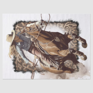Papier Mousseline Western Barrel Racing Cowgirl Decoupage