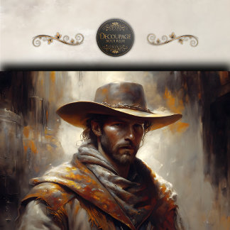 Papier Mousseline Western Cowboy Portrait Art Decoupage