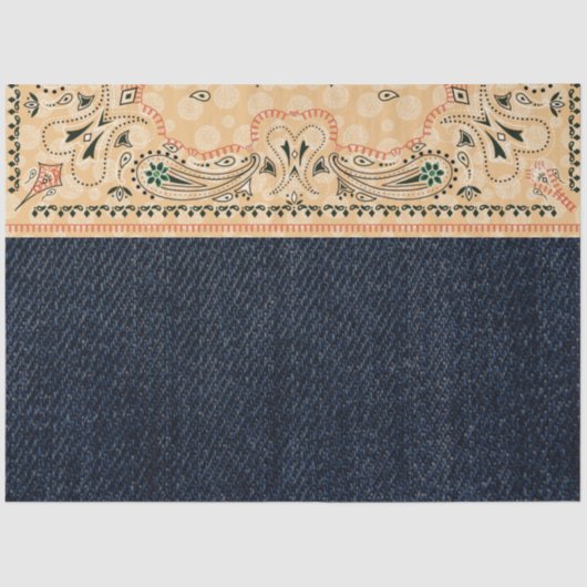 Papier Mousseline Western Paisley Gold Bandana Imprimer Denim Découp (Recto)