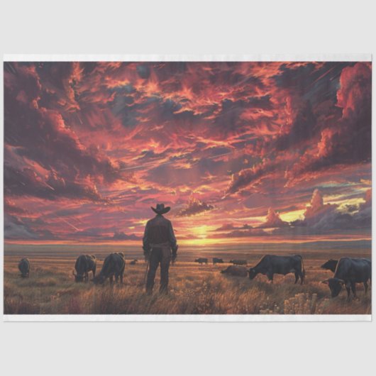 Papier Mousseline Western Sky Cowboy Trail Ride Decoupage (Recto)