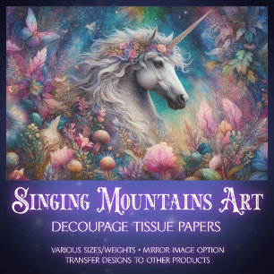 Papier Mousseline Whimsal Fairytale Forest Unicorn Decoupage