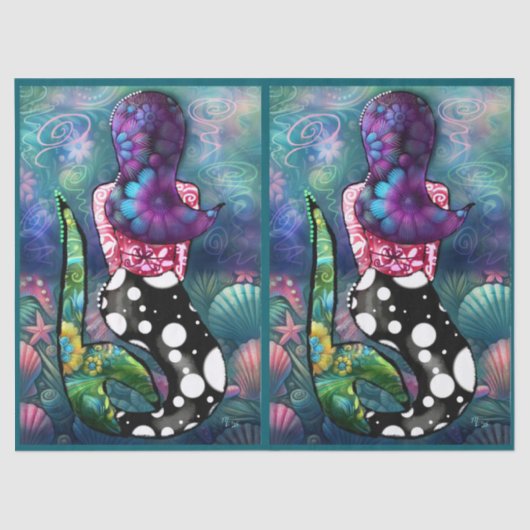 Papier Mousseline Whimsical Abstract Mermaid Nautical Teal Decoupage (Recto)