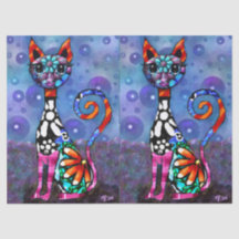 Whimsical Big-Eyed Funky Kitty Cat Decoupage