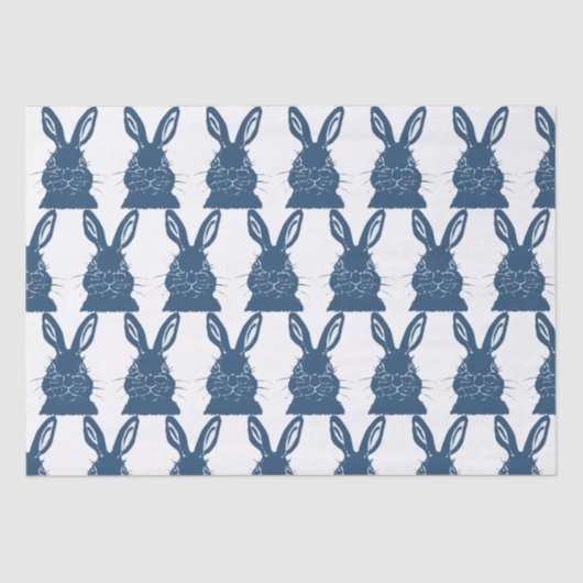 Papier Mousseline Whimsical Blue & White Bunny Rabbit Motif de Pâque (Recto)