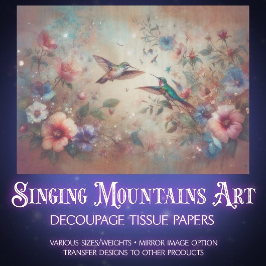 Papier Mousseline Whimsical Boho Hummingbirds & Flowers Decoupage