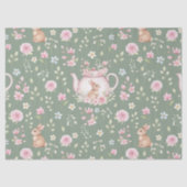 Papier Mousseline Whimsical Bunny Teapot Spring Floral Pattern (Recto)