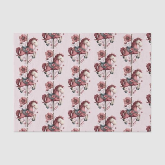 Papier Mousseline Whimsical Carousel Horse Image Pattern (Recto)