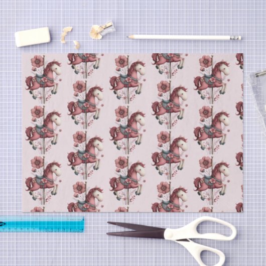 Papier Mousseline Whimsical Carousel Horse Image Pattern (Artisanat)